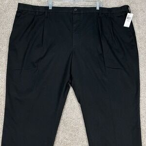 IZOD Pants Mens 54x29 Tall Black Dress Double Pleat Straight Leg Classic Fit NEW